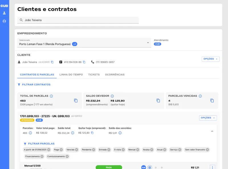 Dashboard Clientes e Contratos